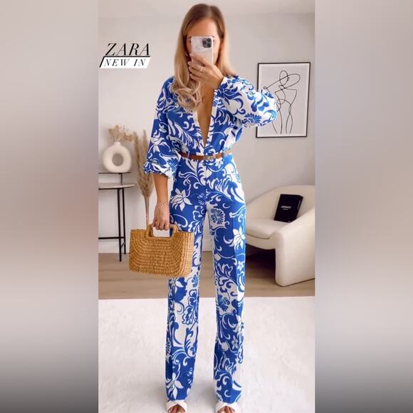 Zara PRINTED LINEN BLEND TROUSERS Size Extra Large XL - Picture 12 of 12